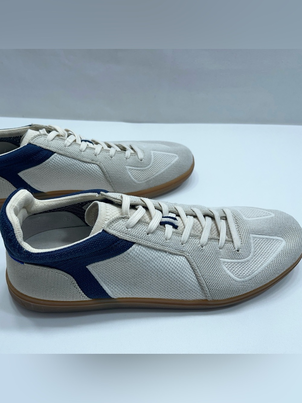 Rothy's The RS01 Sneaker Mens Size 13 Low Top Lace Up Casual Coastal Cream Blue